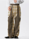 Mens Plaid Patchwork Casual Straight Pants SKUK43882