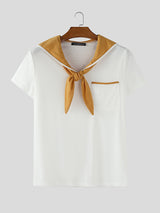 Men's Colorblock Sailor Collar Short Sleeve T-Shirt SKUL27341