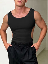 Men's Avant-Garde Side-Cutout Ribbed Knit Fit Tank SKUL69686