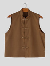 Men's New Chinese Style Mandarin Collar Frog Button Cropped Waistcoat SKUL57696