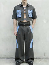 Men's Floral Print Contrast Color Patchwork Two Pieces Outfit SKUL61173