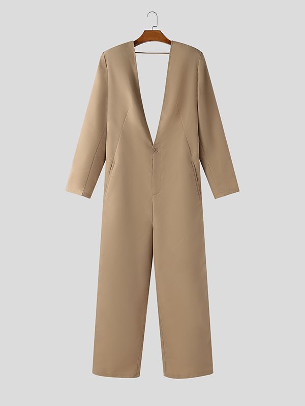 Men's Back Cutout Design Long Sleeve Jumpsuit SKUL43629