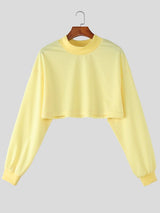 Men's Solid Color Deconstructed Cropped Long Sleeve Sweatshirt SKUL51813