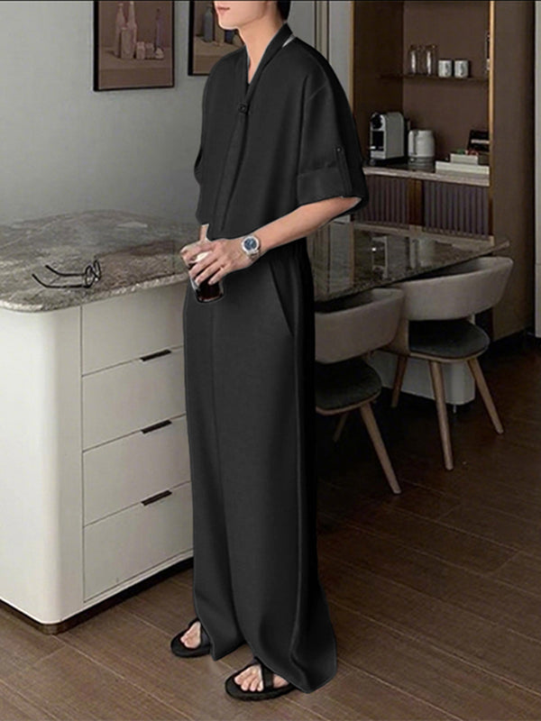 Men's Solid Color Striped Scarf Two Pieces Outfit SKUL30507