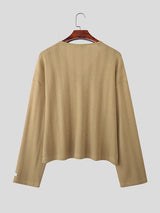 Men's Solid Color Textured Long Sleeve T-shirt SKUL50897
