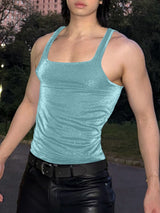 Men's Shiny Square Neck Casual Tank SKUL38050