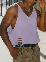 Men's Solid Color Distressed Strap Tank SKUL47745