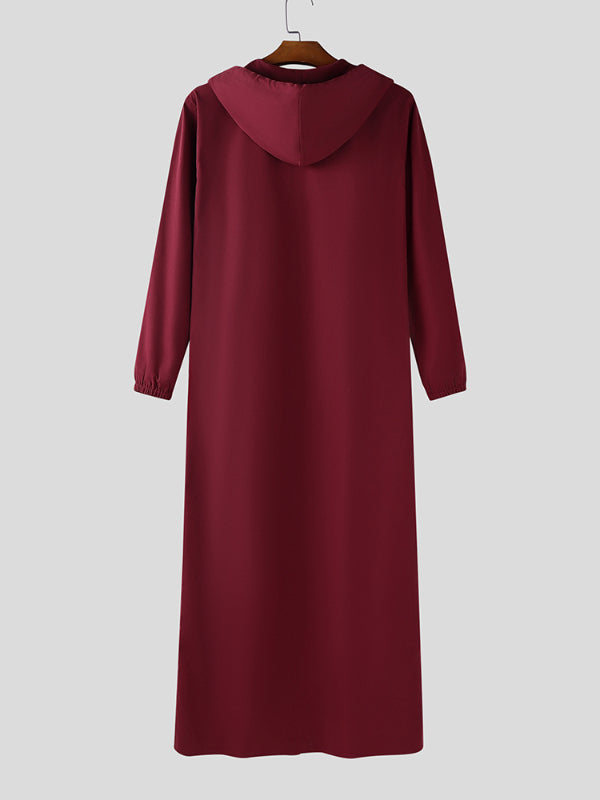 Men's Solid Color Hooded Long Sleeve Cardigan SKUL24806