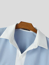 Men's Contrast Color Cropped Lapel Long Sleeve Shirt SKUL50915