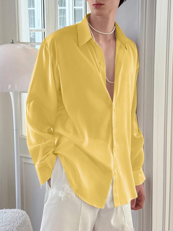 Men's Back Sheer Mesh Patchwork Long Sleeve Shirt SKUL27369