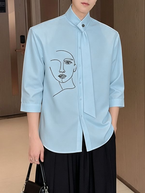 Men's Asymmetric Placket Abstract Print Long Sleeve Shirt SKUL50042