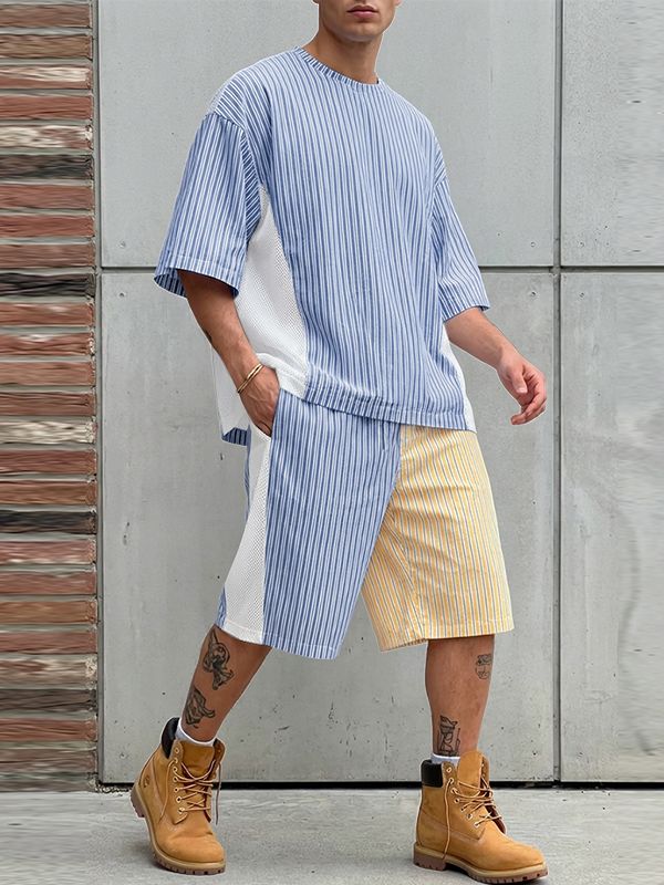 Men's Striped Color Block Two Pieces Outfit SKUL56687