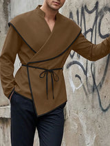 Men's Contrast Color Bold Edge Lace Up Long Sleeve Cardigan SKUL52024