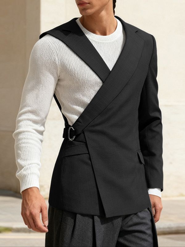 Men's Deconstructed One Shoulder Long Sleeve Blazer SKUL45018