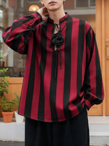 Men's 3D Floral Patchwork Striped Long Sleeve Shirt SKUL47790