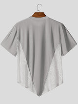 Men's Number Print Lace Sheer Patchwork Short Sleeve T-Shirt SKUL22234