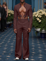 Men's Shiny Cropped Stand Collar Two Pieces Outfit SKUL25739