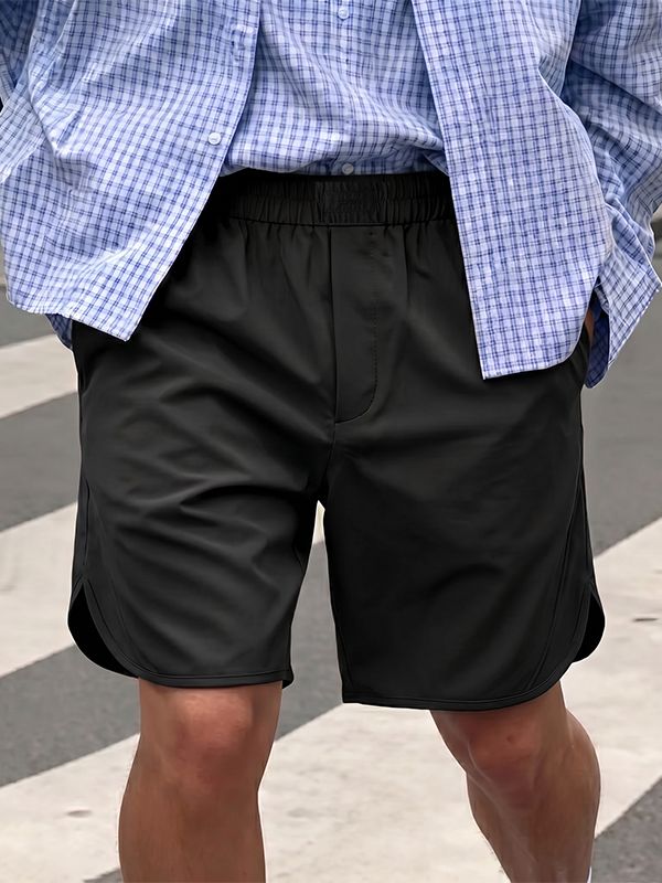 Men's Japanese Cityboy Minimalist High-Elastic Wide Waistband Side-Slit Five-Point Short SKUL69605