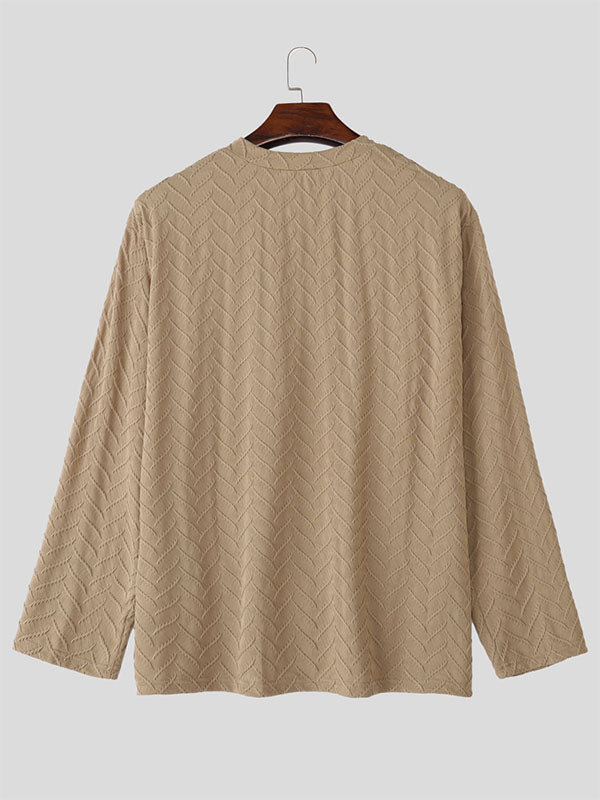 Men's Solid Textured Long Sleeve T-Shirt SKUL29586
