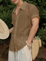 Mens Solid Color Textured Short Sleeve Shirt SKUL07834