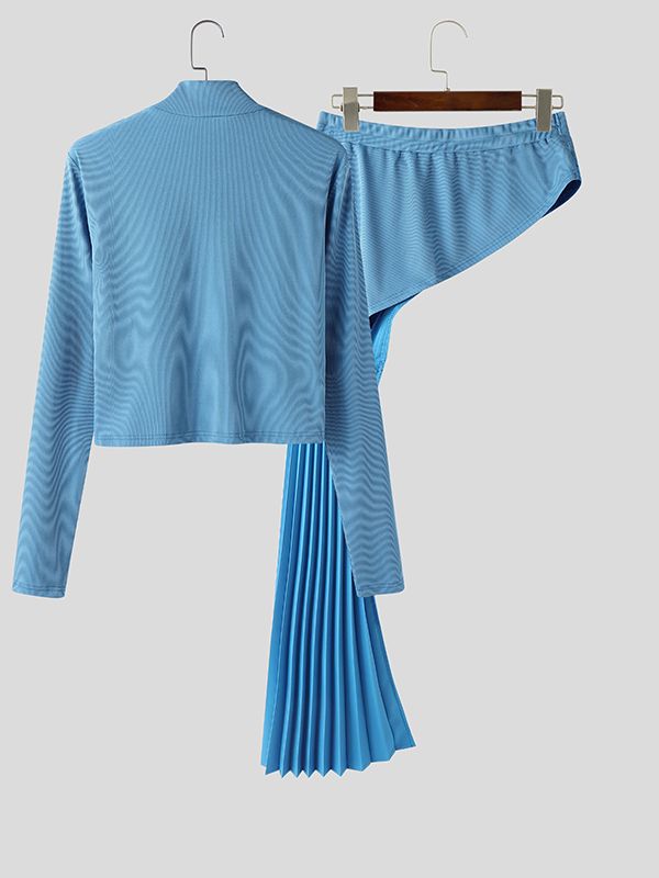 Men's Solid Color Deconstructed Textured Two Pieces Outfit SKUL43726