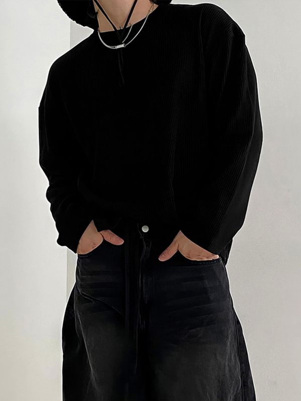 Men's Minimalist Textured Crew Neck Long Sleeve T-shirt SKUL43998