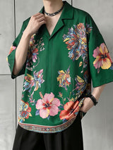 Men's Retro Hawaiian Aloha Aesthetic All-Over Floral Botanical Print Short Sleeve Shirt SKUL68401