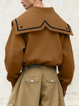 Men's Star Print Contrast Sailor Collar Long Sleeve Jacket SKUL43749