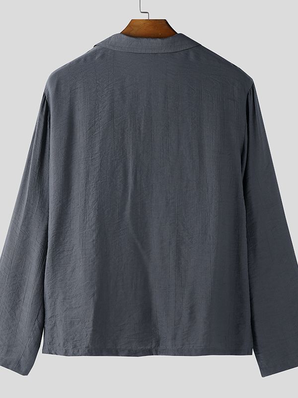 Men's Asymmetrical Placket Textured Long Sleeve Shirt SKUL46303