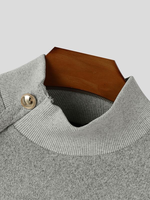 Men's Smart Chic Daily Commute Side Slanted Placket Metallic Button Slim T-shirt SKUL84771
