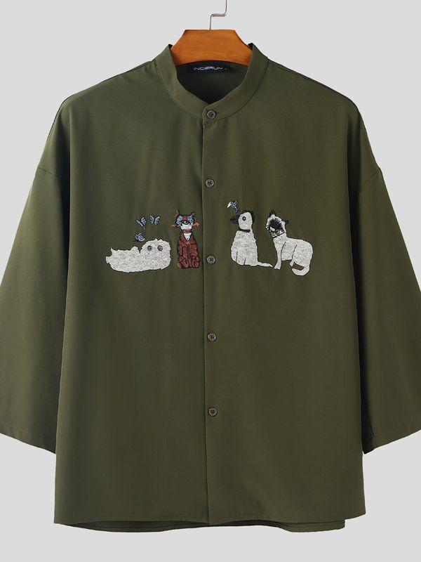 Men's Cartoon Embroidered Half Sleeve Shirt SKUL40127