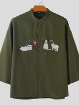 Men's Cartoon Embroidered Half Sleeve Shirt SKUL40127