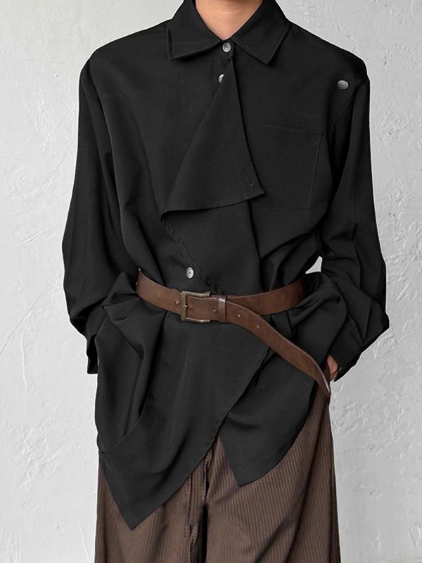 Men's Deconstructed Solid Color Long Sleeve Shirt SKUL37727