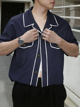 Men's Retro Camp Collar Piping Detail Boxy Short Sleeve Shirt SKUL60610