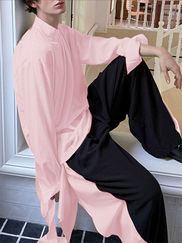 Men's Irregular Hem Long Sleeve Shirt SKUL29558