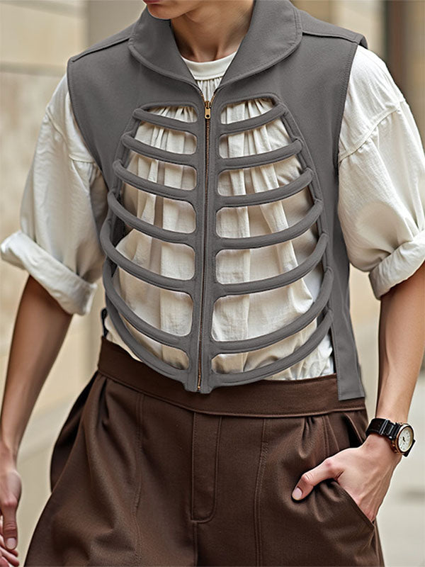 Men's Solid Color Skull Hollow Zip Waistcoat SKUL17907