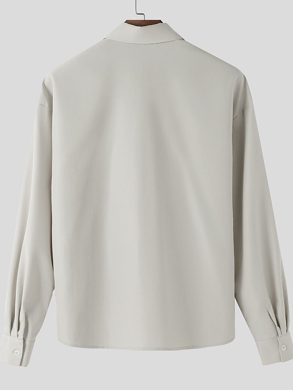 Men's Solid Color Minimalist Long Sleeve Shirt SKUL44023