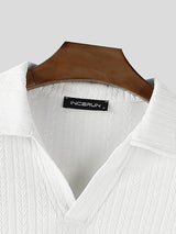 Men's Solid Color Textured Lapel Long Sleeve Shirt SKUL31645