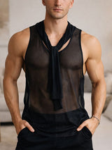 Men's Romantic Avant-Garde Sheer Lurex Necktie Racerback Tank SKUL78128