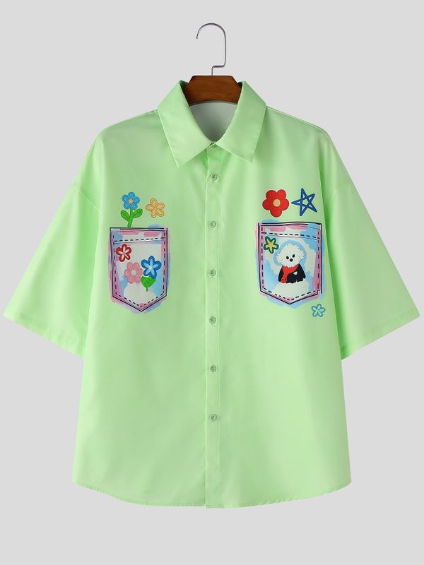 Men's Japanese Harajuku Style Playful Cartoon Print Short Sleeve Shirt SKUL69090