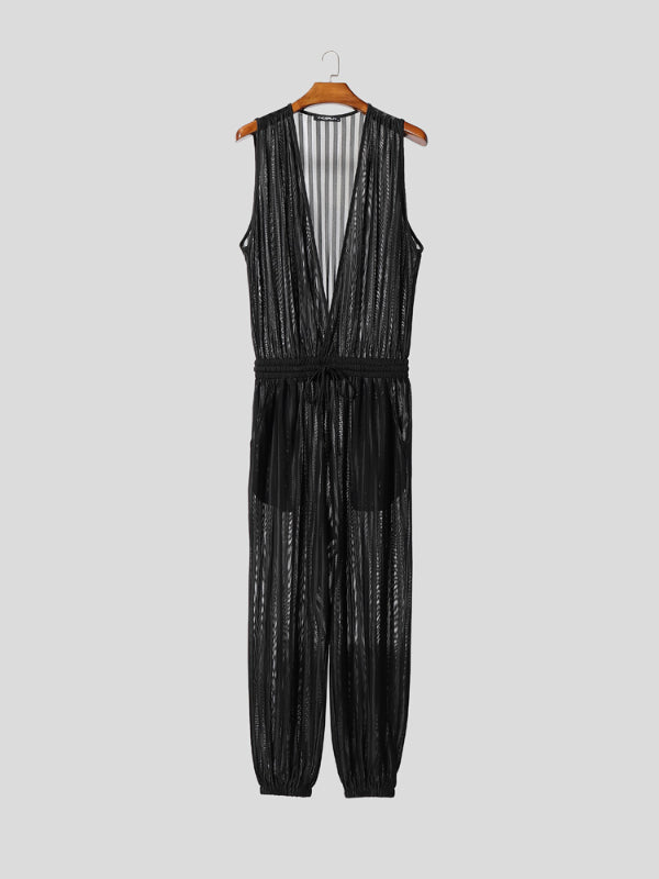 Men's Solid Sheer Casual Jumpsuit SKUL21184