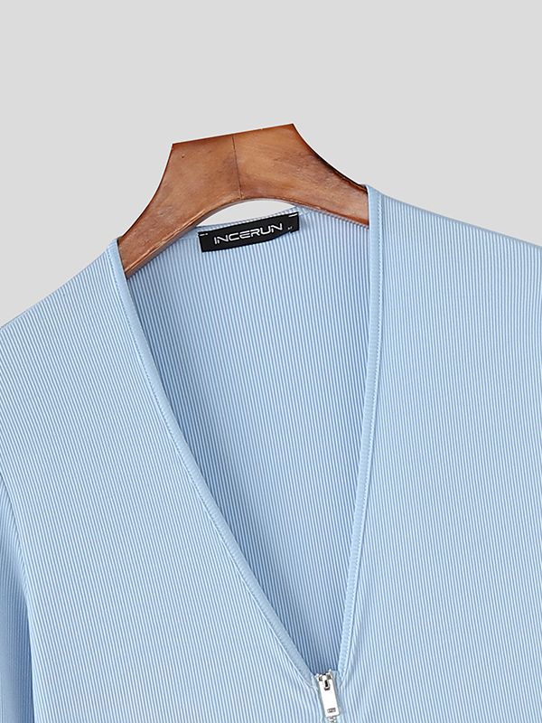 Men's Deconstructed Solid Color Metal Button Bodysuit SKUL50135