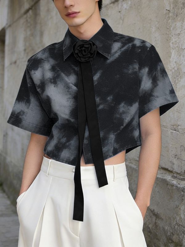 Men's Tie-Dye 3D Floral Design Short Sleeve Shirt SKUL55613