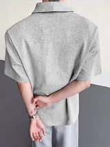Men's Double Breasted Metal Button Knit Short Sleeve T-Shirt SKUL32783