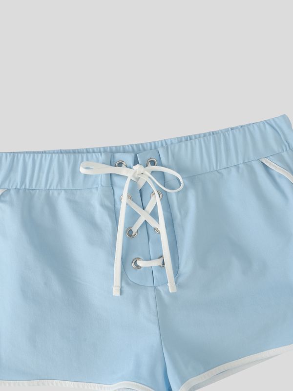 Men's Retro Gym Fitness Lace-Up Contrast Binding Extra Short Track Short SKUL67093