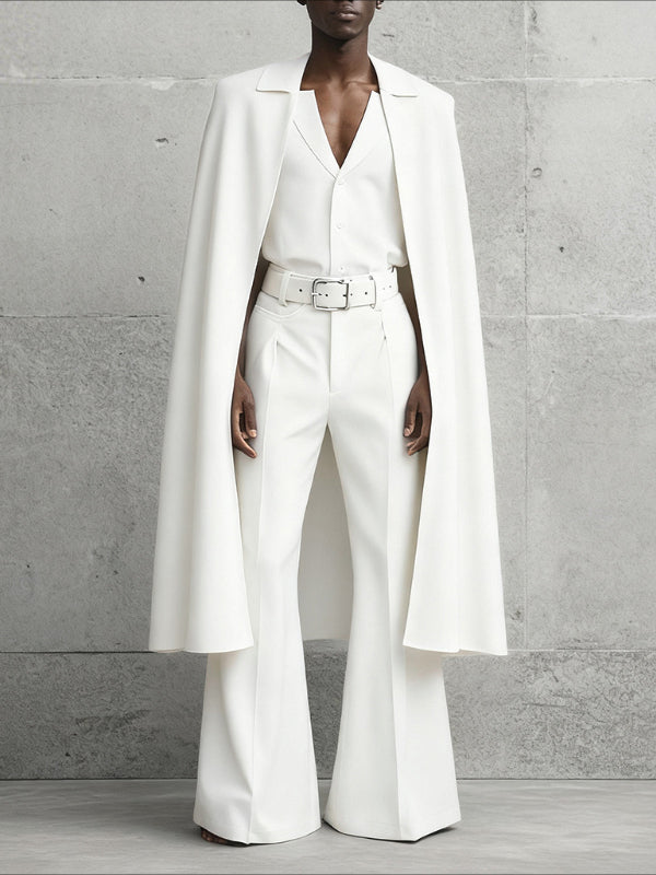 Men's Cape Patchwork Solid Color Two Pieces Outfit SKUL36485