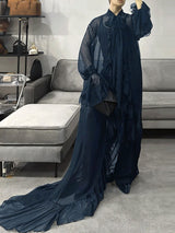 Men's Ruffled Patchwork Sheer Mesh Long Sleeve Shirt SKUL27365