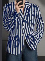 Men's Colorblock Letter Print Striped Long Sleeve Blazer SKUL28382
