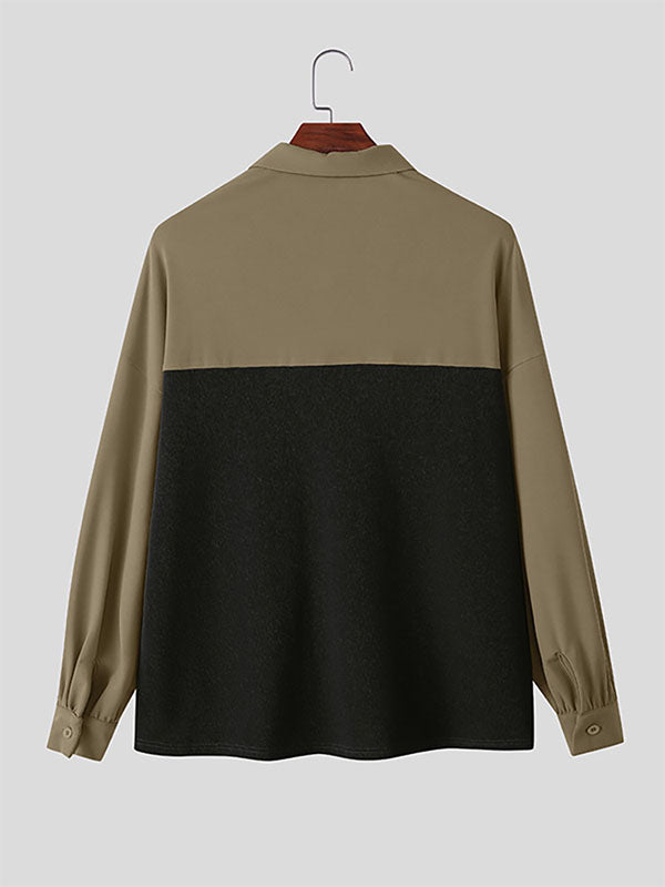 Men's Contrast Color Turn Down Collar Long Sleeve Shirt SKUL42666