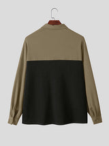 Men's Contrast Color Turn Down Collar Long Sleeve Shirt SKUL42666